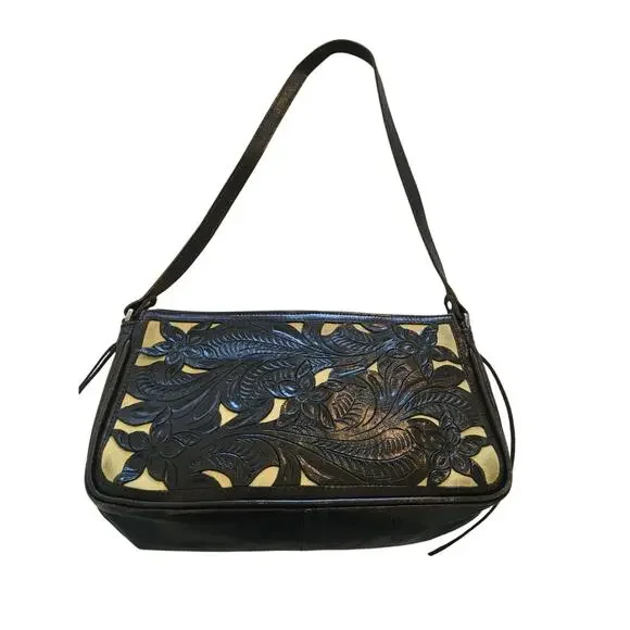 American West Dark Brown Tooled Leather Western Shoulder bag / Purse - Picture 1 of 9